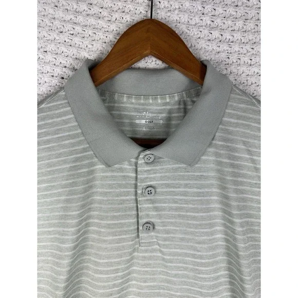 BCG Golf Polo Shirt Mens Large Gray White Striped Performance Stretch - Picture 1 of 6